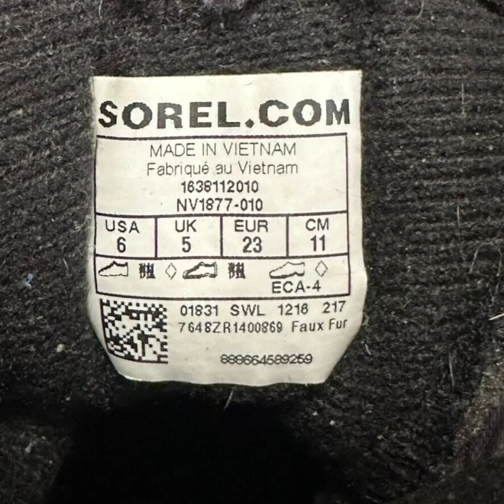 Sorel Snow Commander‎ Hook & Loop Strap Boots Toddler 6 Black Faux Fur-Lined